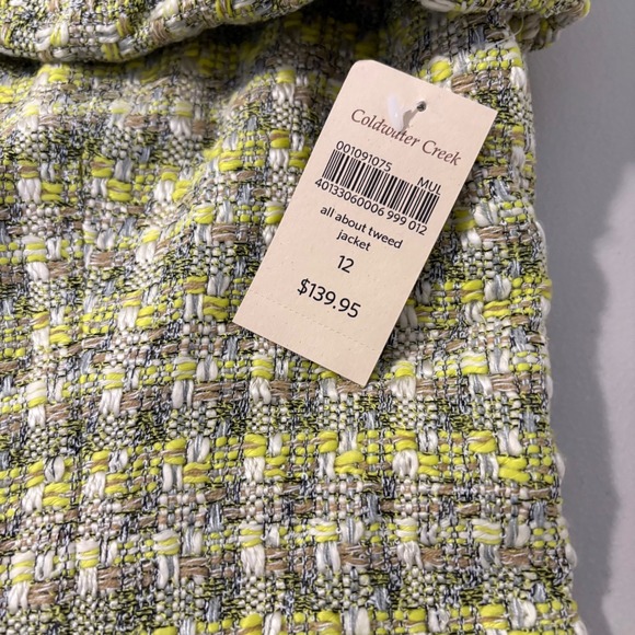 Coldwater Creek Women's Tweed Jacket‎ Size 12 Zipper Front Green Career Casual - Picture 6 of 11